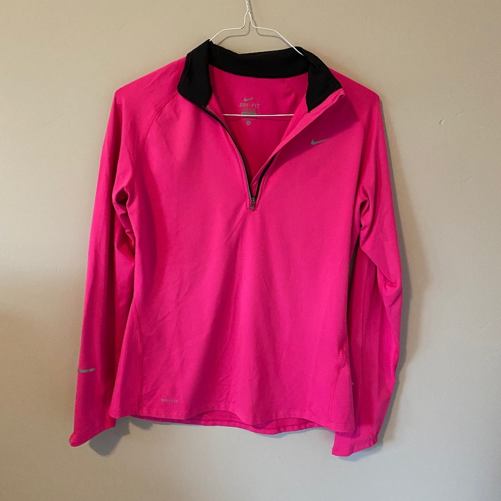 Women's Pink Nike 3/4 zip Dry-fit top, Size Large